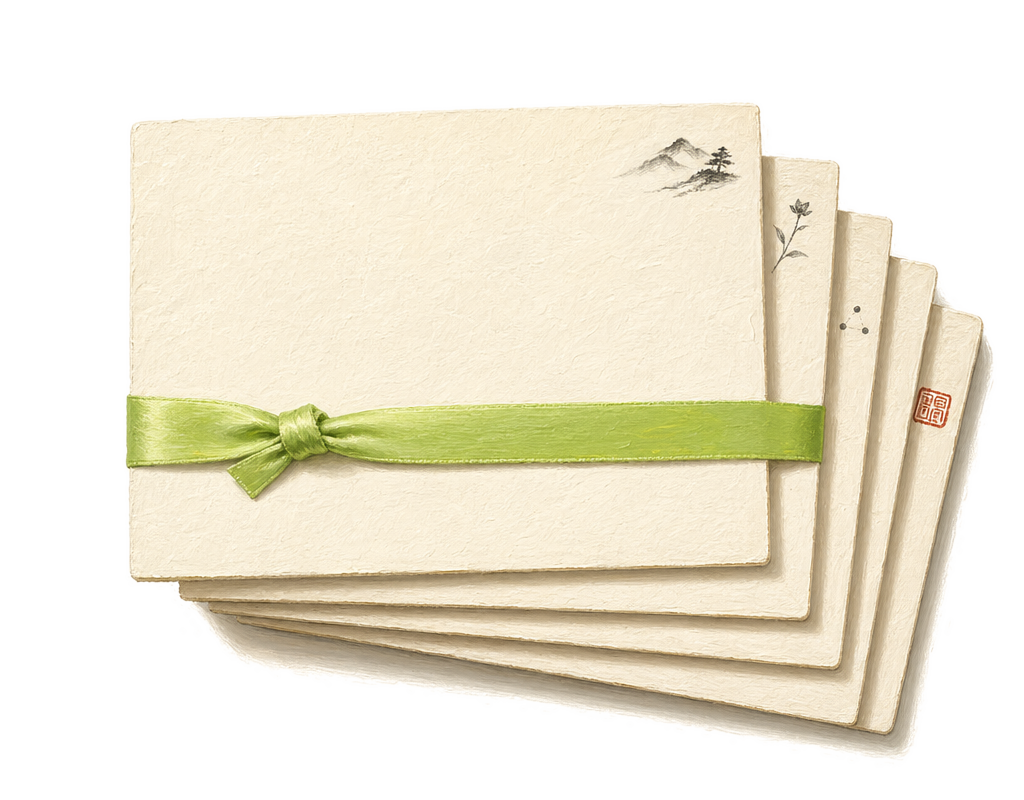 夜深，灯暖，桌上摊着几张卡片。